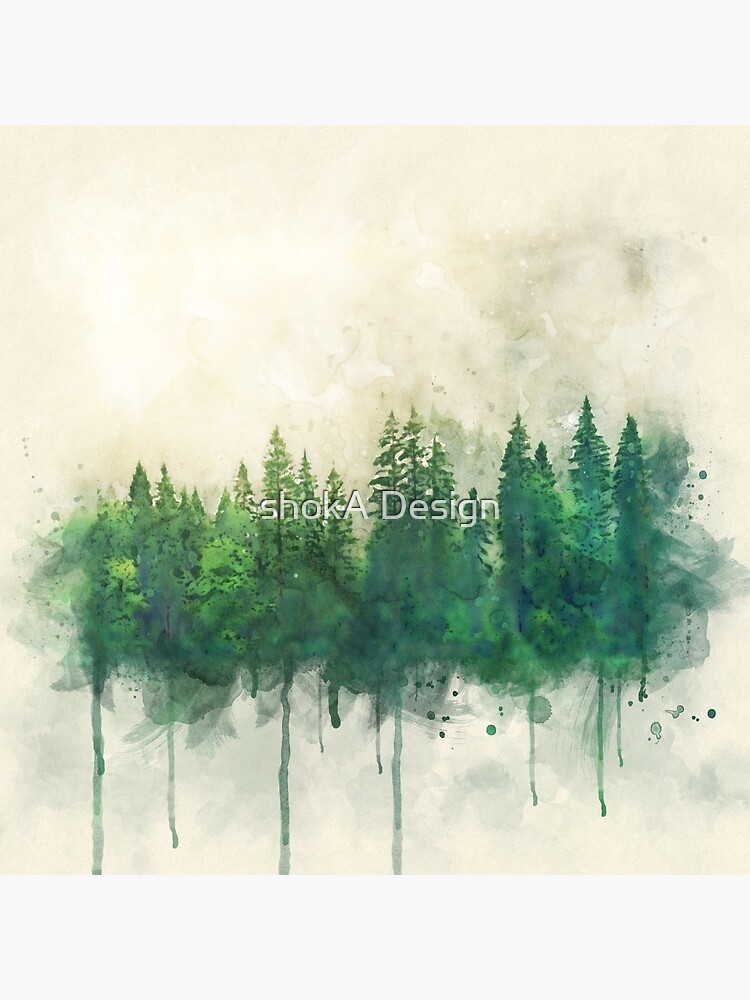 green forest watercolor painting by Ashokanim111