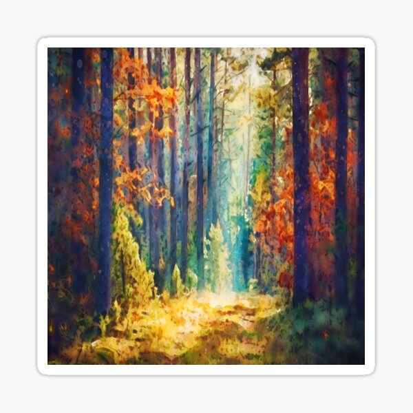 colorful forest watercolor painting Sticker
