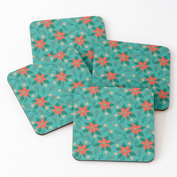 Item preview, Christmas Pattern Design #012 - Winter Floral Teal Background designed and sold by isko1977.