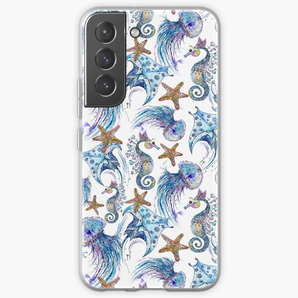 Copy of Watercolor Pattern with Sea Animals on white Samsung Galaxy Soft Case