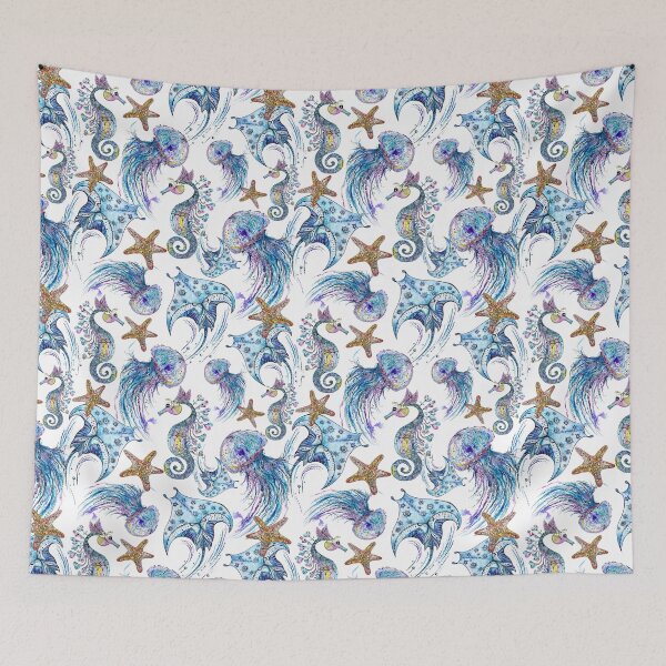 Item preview, Copy of Watercolor Pattern with Sea Animals on white designed and sold by kisikoida.