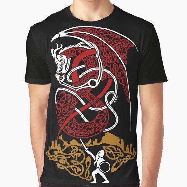 Aperçu de l'œuvre Fafnir et Sigurd Norse Mythology Knotwork couleur créée et vendue par MythicComicsArt.
