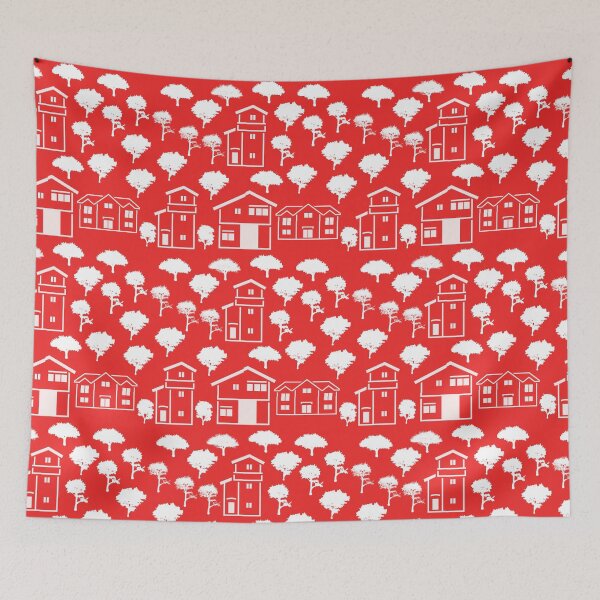 Item preview, White Houses and Trees on Red designed and sold by AlteredAtelier.