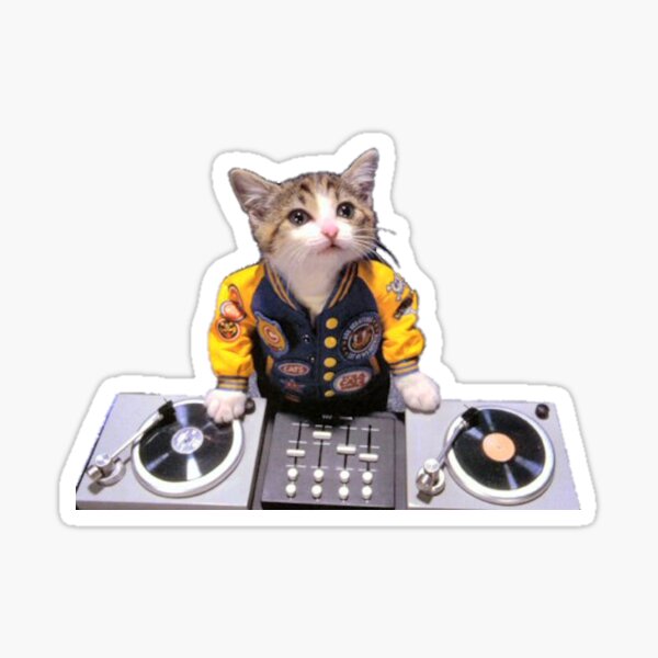 Pop art DJ Cat Chilling with Headphones Sticker for Sale by Zenzy