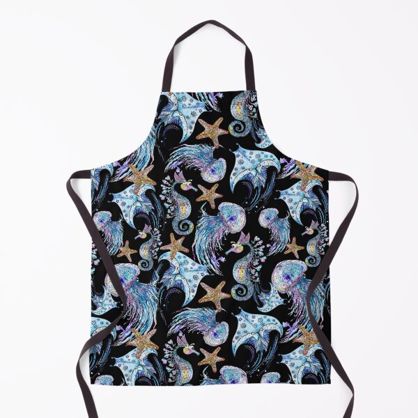 Item preview, Watercolor Pattern with Sea Animals on black designed and sold by kisikoida.