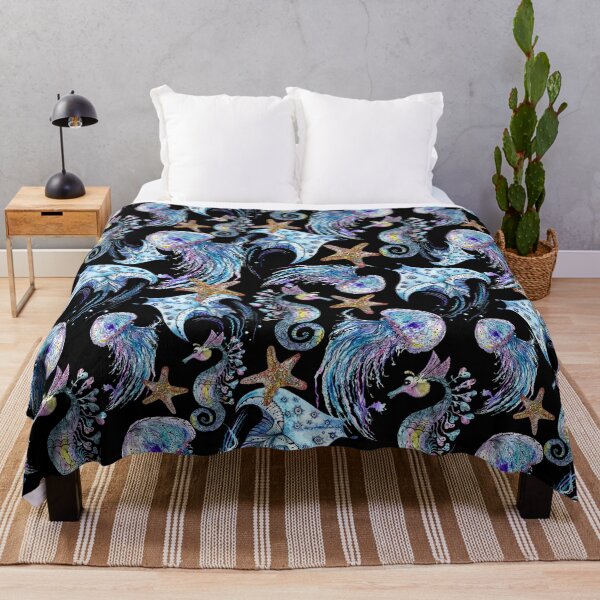 Item preview, Watercolor Pattern with Sea Animals on black designed and sold by kisikoida.