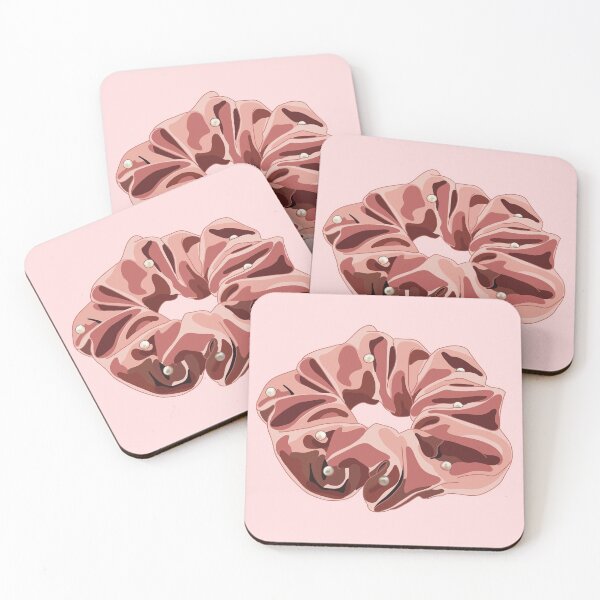 Item preview, Pink velvet hair scrunchie with pearl bead details designed and sold by Tana-B.