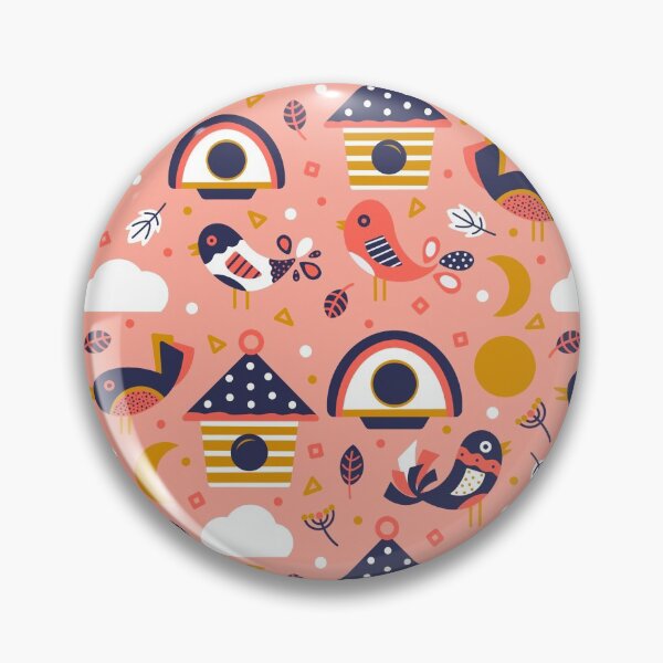 Item preview, Geometric Birds and Birdhouses Pattern on Pink designed and sold by Simplulina.