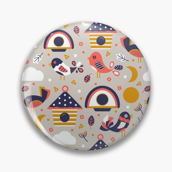 Item preview, Geometric Birds and Birdhouses Pattern on Gray designed and sold by Simplulina.