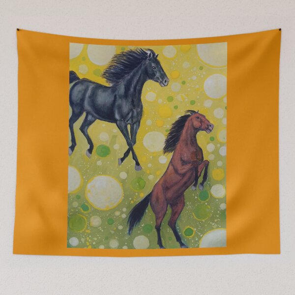 Item preview, Horses playing gouache painting designed and sold by horseaddicted.