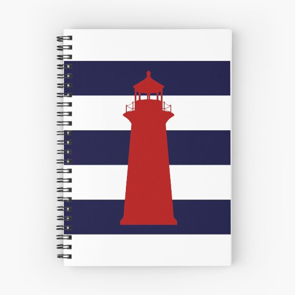Item preview, Nautical Red Lighthouse On Navy Blue Stripes designed and sold by rewstudio.