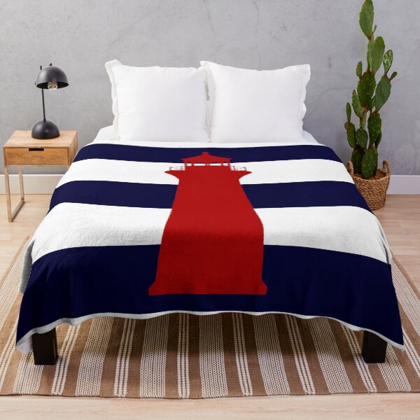 Item preview, Nautical Red Lighthouse On Navy Blue Stripes designed and sold by rewstudio.