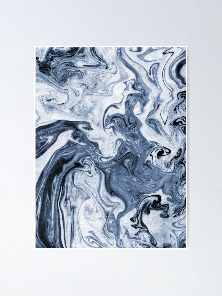 Isao - Spilled Ink Art Print Marble Blue Indigo India Ink Original Waves Ocean Watercolor Painting" Poster By Spilledinkshop | Redbubble