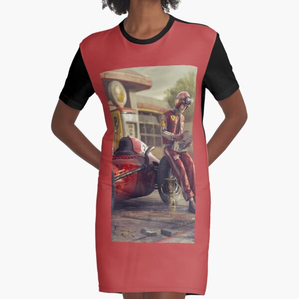 Vintage ferrari f1 driver formula 1 driver portrait art Graphic T-Shirt Dress