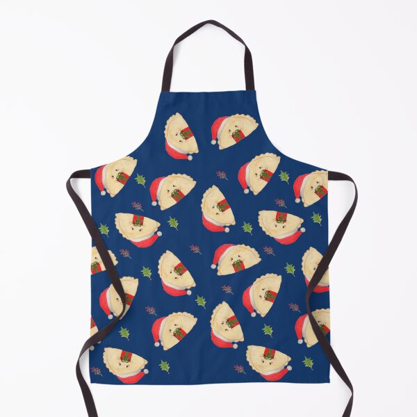 Item preview, Adorable cute Christmas pierogi dumplings in Santa hat holding a present on navy background designed and sold by littlebluefawn.