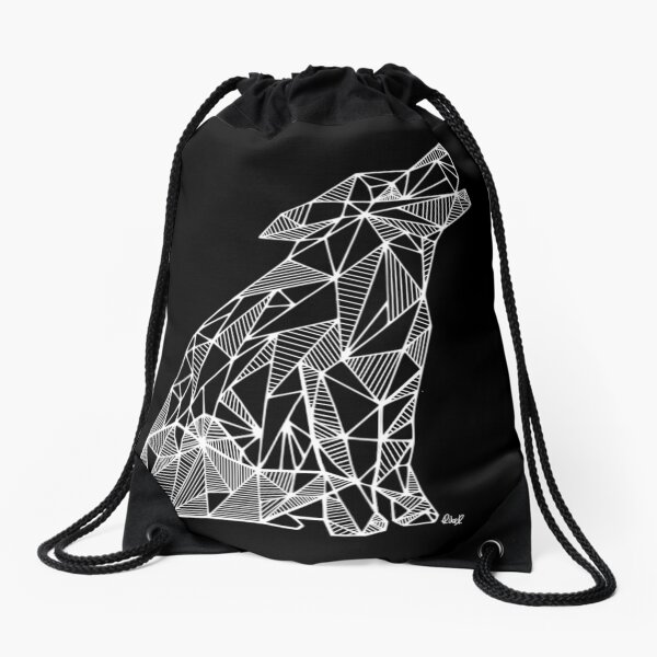 Wolf (white) - geometric Drawstring Bag