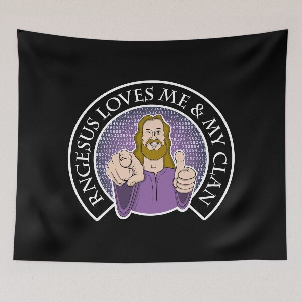 Item preview, RNGesus loves me & my clan designed and sold by robimerch.