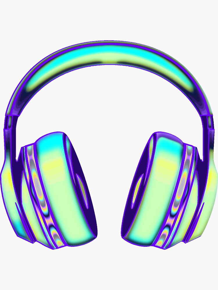 Thumbnail 3 of 3, Sticker, bright green and aqua headphones designed and sold by dinaaaaaah.