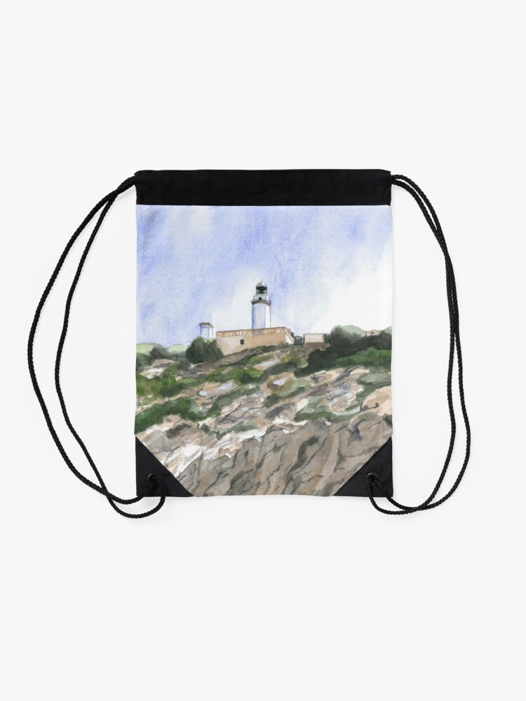 Thumbnail 2 of 3, Drawstring Bag, Formentor Lighthouse designed and sold by ABillingsArt.