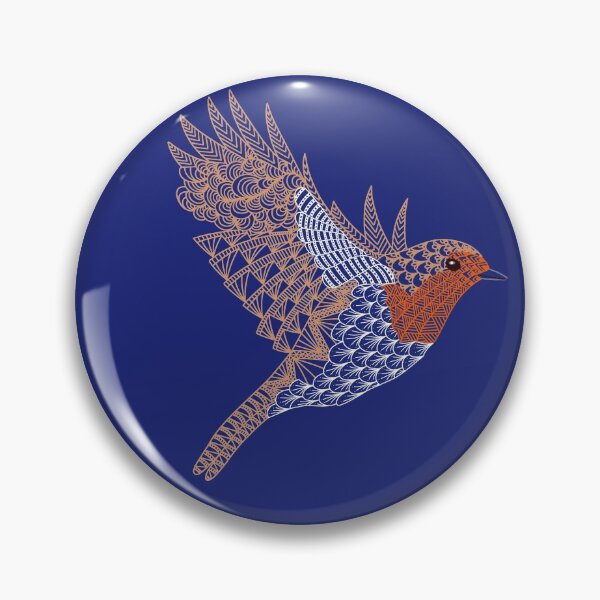 Item preview, Three little Robin Birds Zentangle Graphic pattern- blue background  designed and sold by CarolFreire.