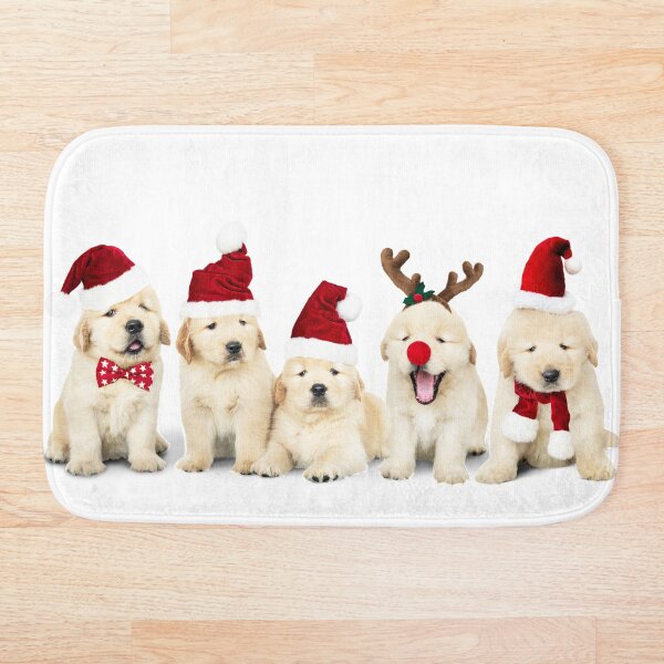 Xmas Golden Retriever Puppies Bath Mat