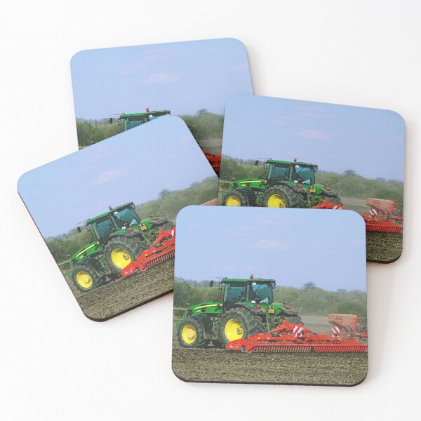 Green Tractor In The Field Set of 4 Coasters Green Tractor In The Field Set of 4 Coasters