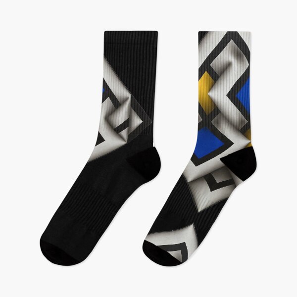 Item preview, folded black and white blue yellow shapes geometric painting Omar rayo op art lines stripes diamond square designed and sold by mariaa999.