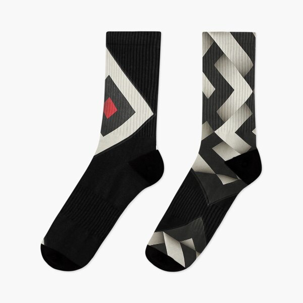Item preview, folded black and white red shapes geometric painting Omar rayo op art lines stripes diamond square designed and sold by mariaa999.