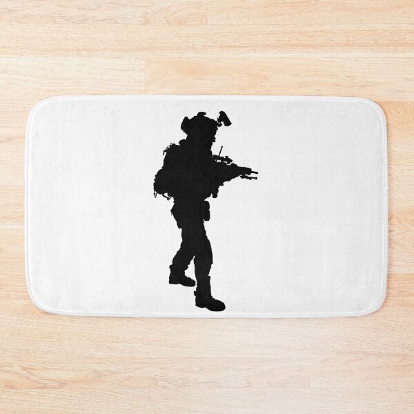 Item preview, Male soldier standing up and in full equipment and armament, fully automatic machine gun in hand such as the special forces, marines army and ksk, GRU, Sajeret. Isolated realistic silhouette designed and sold by Marcin Adrian.