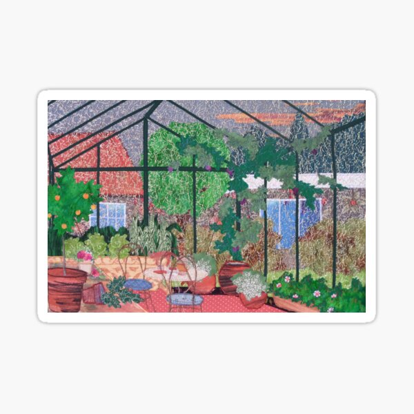 Greenhouse with plants, cat and coffee! Sticker