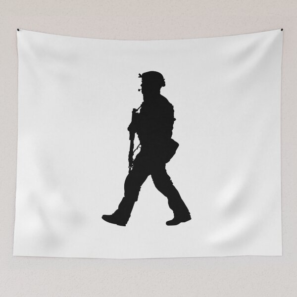 Item preview, Male soldier standing up and in full equipment and armament, fully automatic machine gun in hand such as the special forces, marines army and ksk, GRU, Sajeret. Isolated realistic silhouette designed and sold by Marcin Adrian.