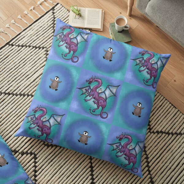 Penguin and Dragon Save the Day Floor Pillow