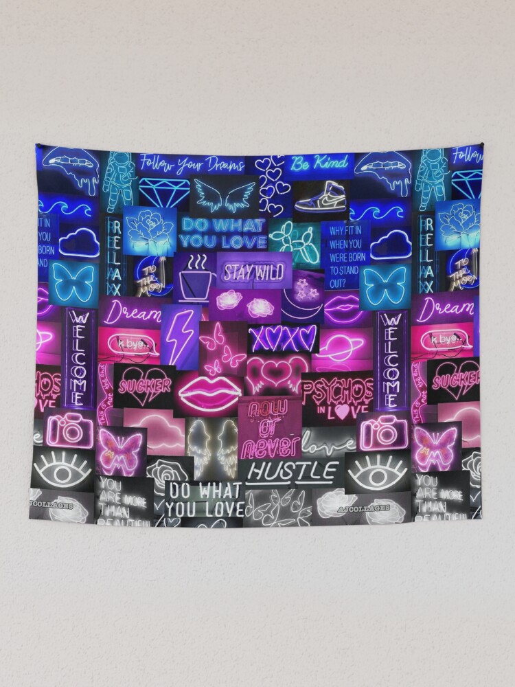 neon sign collage Tapestry for Sale by morgananjos