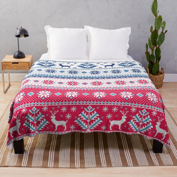 Item preview, Christmas jacquard pattern red and white with snowflakes and reindeer designed and sold by mashmosh.