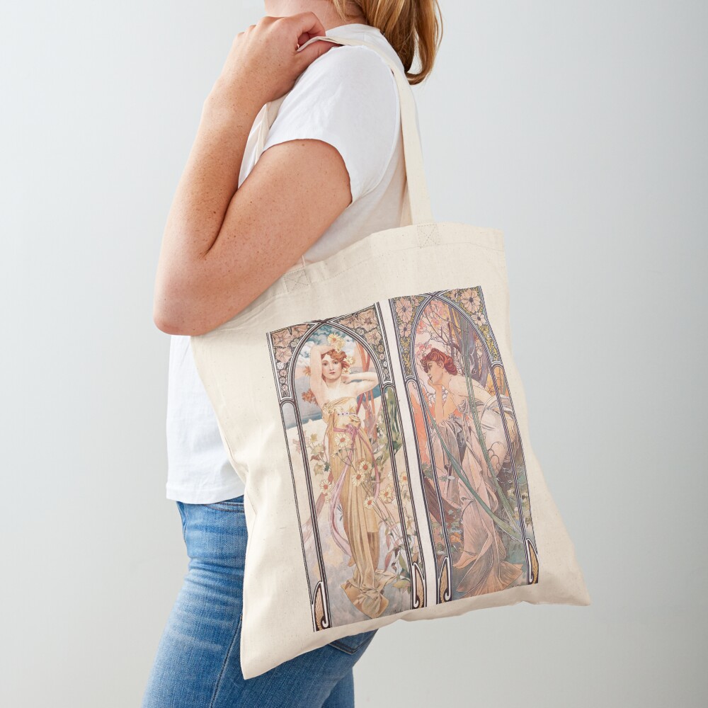 Premium polyester tote bag - vintage art #101 the seasons