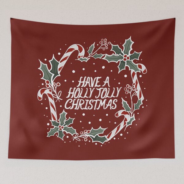 Item preview, Have a Holly Jolly Christmas Candy Cane and Holly Wreath Lettering Digital Illustration designed and sold by AlmightyClaire.