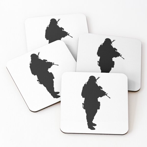 Item preview, Male soldier standing up and in full equipment and armament, fully automatic machine gun in hand such as the special forces, marines army and ksk, GRU, Sajeret. Isolated realistic silhouette designed and sold by Marcin Adrian.