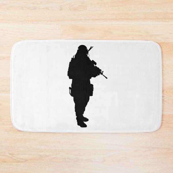 Item preview, Male soldier standing up and in full equipment and armament, fully automatic machine gun in hand such as the special forces, marines army and ksk, GRU, Sajeret. Isolated realistic silhouette designed and sold by Marcin Adrian.