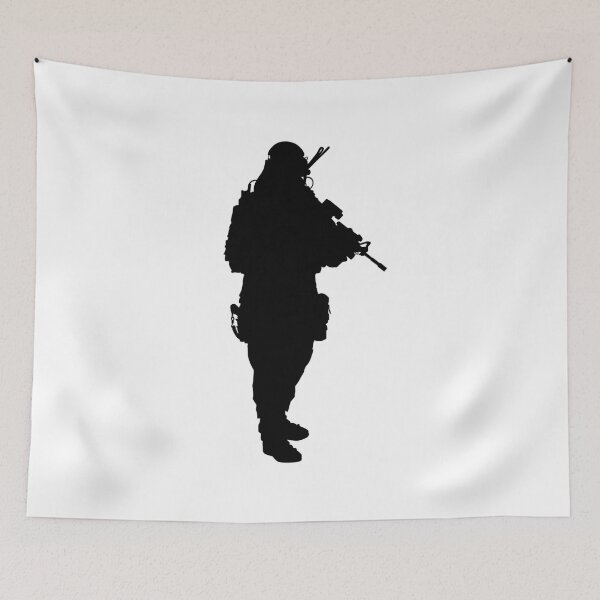 Item preview, Male soldier standing up and in full equipment and armament, fully automatic machine gun in hand such as the special forces, marines army and ksk, GRU, Sajeret. Isolated realistic silhouette designed and sold by Marcin Adrian.