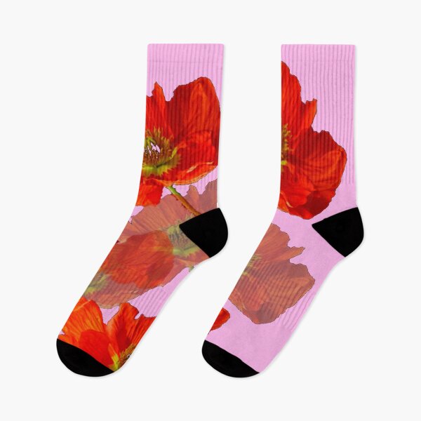 Item preview, RED & PINK GARDEN POPPIES  PATTERN ON PINK ART designed and sold by sharlesart.