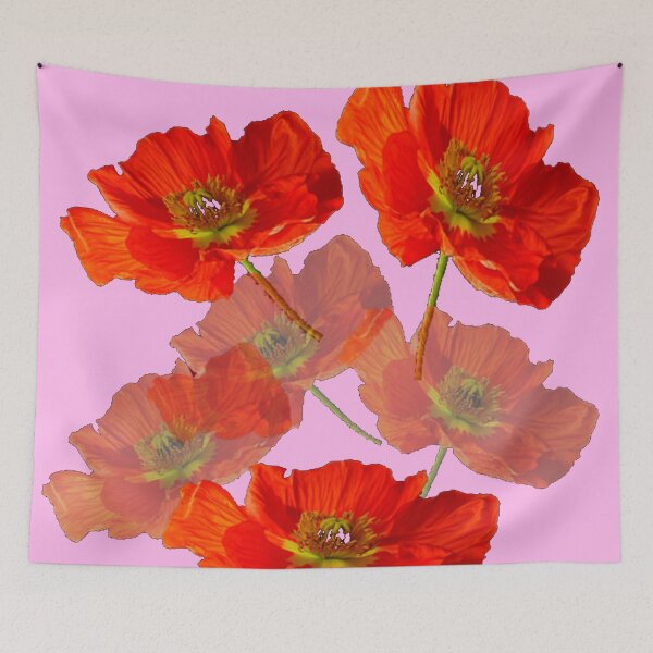 Item preview, RED & PINK GARDEN POPPIES  PATTERN ON PINK ART designed and sold by sharlesart.