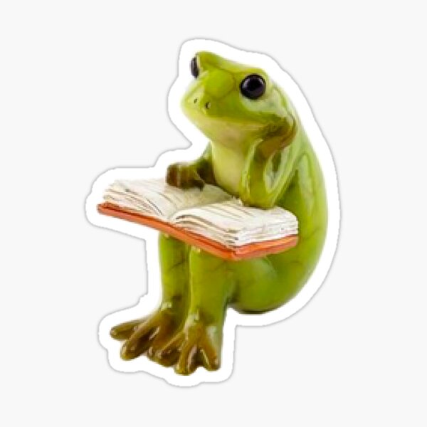 frog reading a book with great curiosity