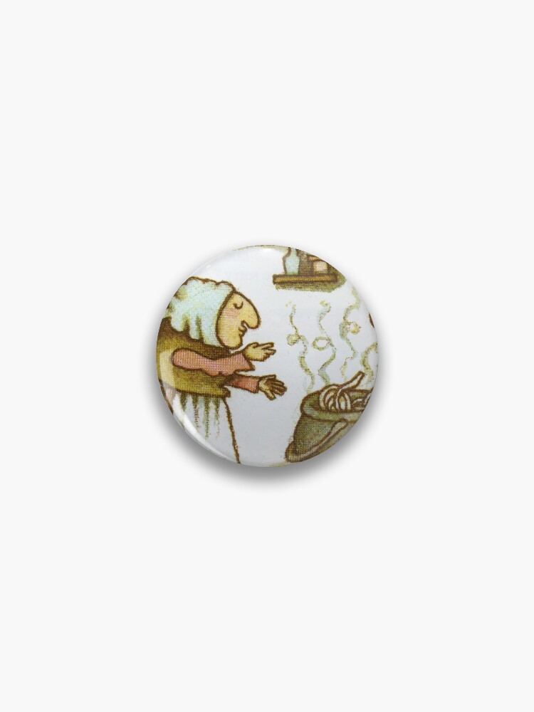 Strega Nona Blowing Kisses to Pasta Pot Pin for Sale by medusagf