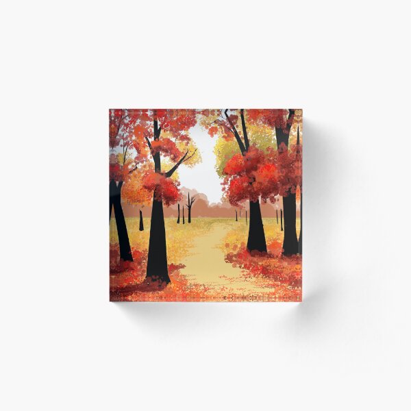 Red Autumn Trees Acrylic Block