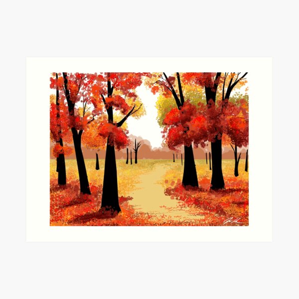 Red Autumn Trees Art Print