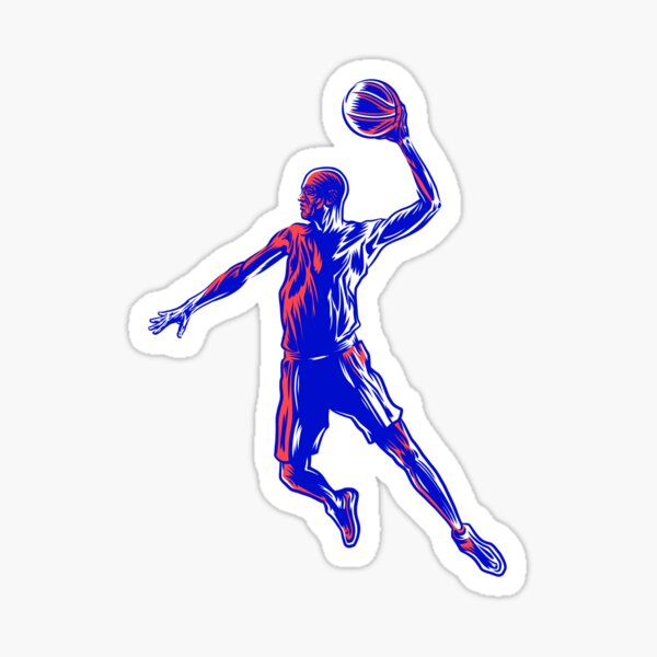 Basketball Player Slam Dunk, Red and Blue Design Sticker