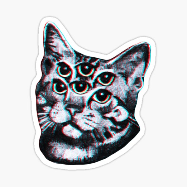 Psychedelic Cat (3D vintage effect) Sticker