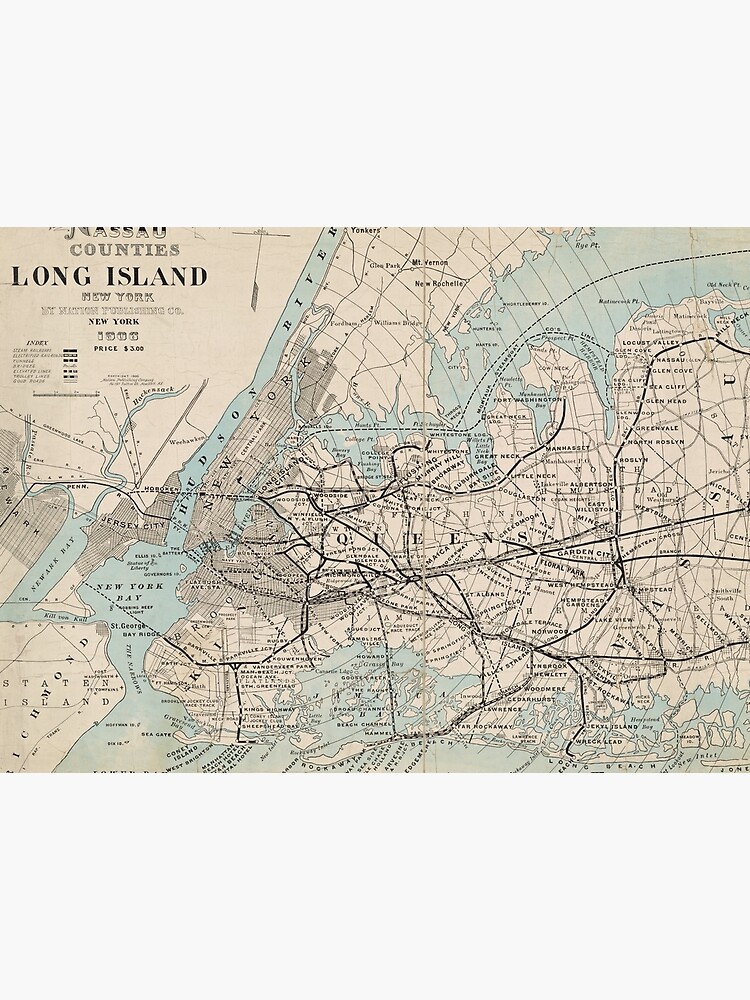 Disover Beautiful Color 1906 Rapid Transit Map of Kings, Queens, and Nassau Counties, Long Island Premium Matte Vertical Poster
