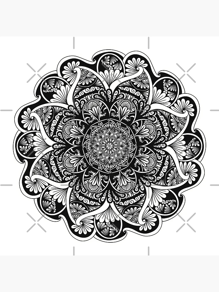 Mandala Original Illustration, Black & White 5 Flower Mandala Drawing,  Small Wall Art for Serene Spaces -  Denmark