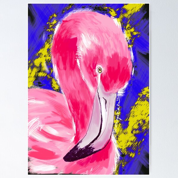 Item preview, Neon flamingo modern disco art designed and sold by orangerinka.